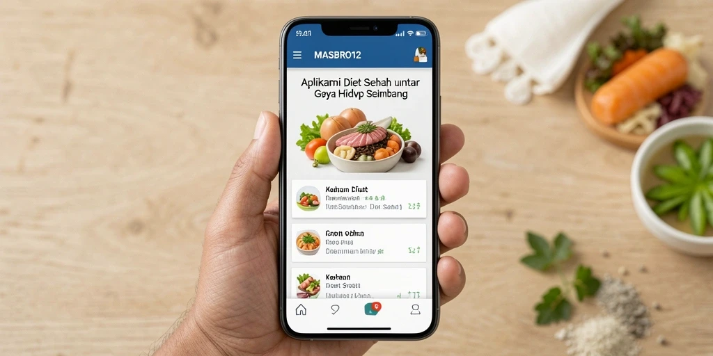 Antarmuka pengguna MASBRO12 dengan fitur Diet Sehat yang menarik.